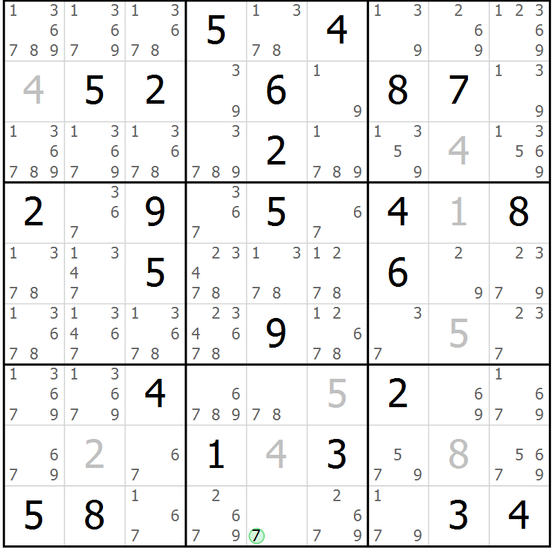 Position des candidats pour la solution de la Gr 84 page 87 du magazine de sudoku Virtuose n° 124