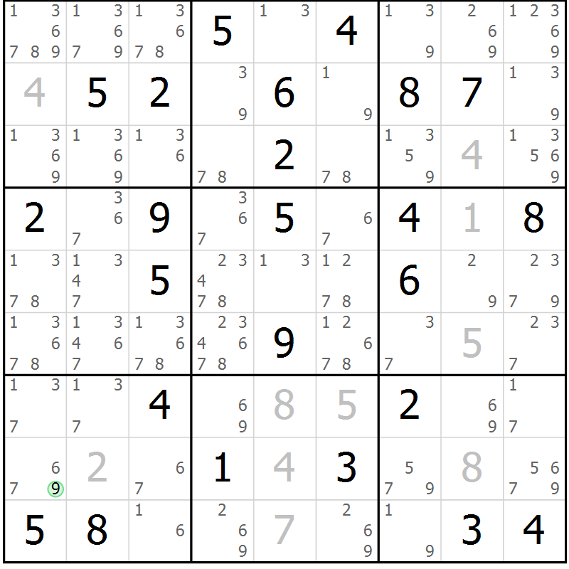 Position des candidats pour la solution de la Gr 84 page 87 du magazine de sudoku Virtuose n° 124