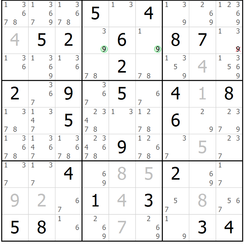Position des candidats pour la solution de la Gr 84 page 87 du magazine de sudoku Virtuose n° 124