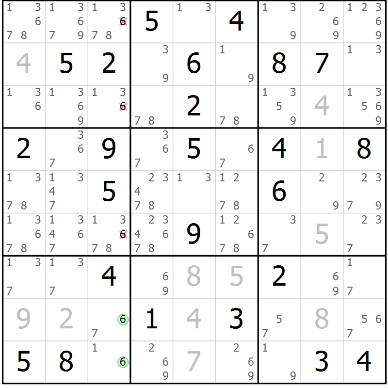 Position des candidats pour la solution de la Gr 84 page 87 du magazine de sudoku Virtuose n° 124