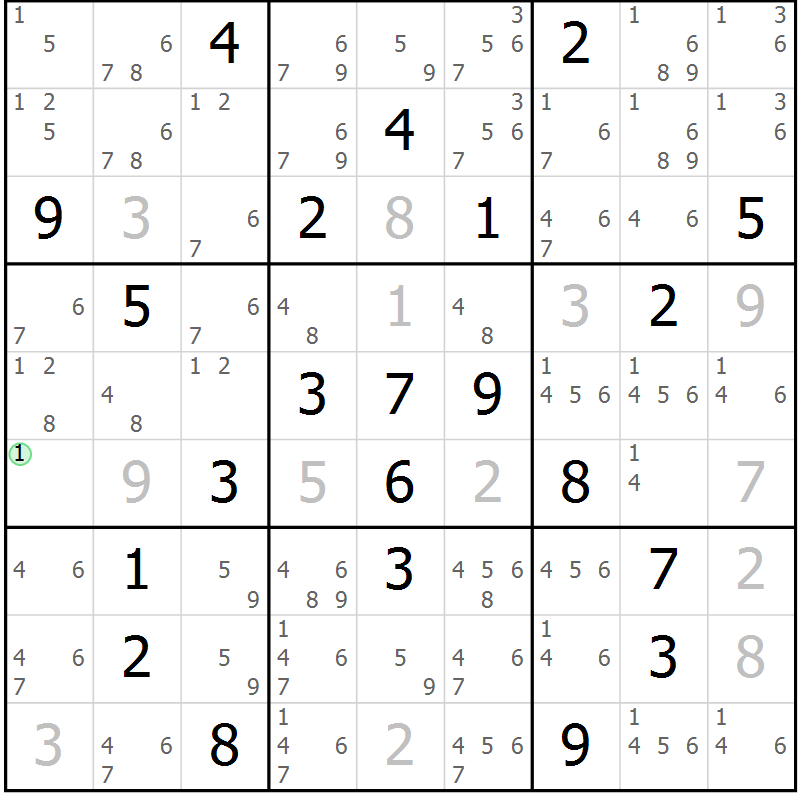 Position des candidats pour la solution de la Gr 9 page 12 du magazine de sudoku Virtuose n° 124