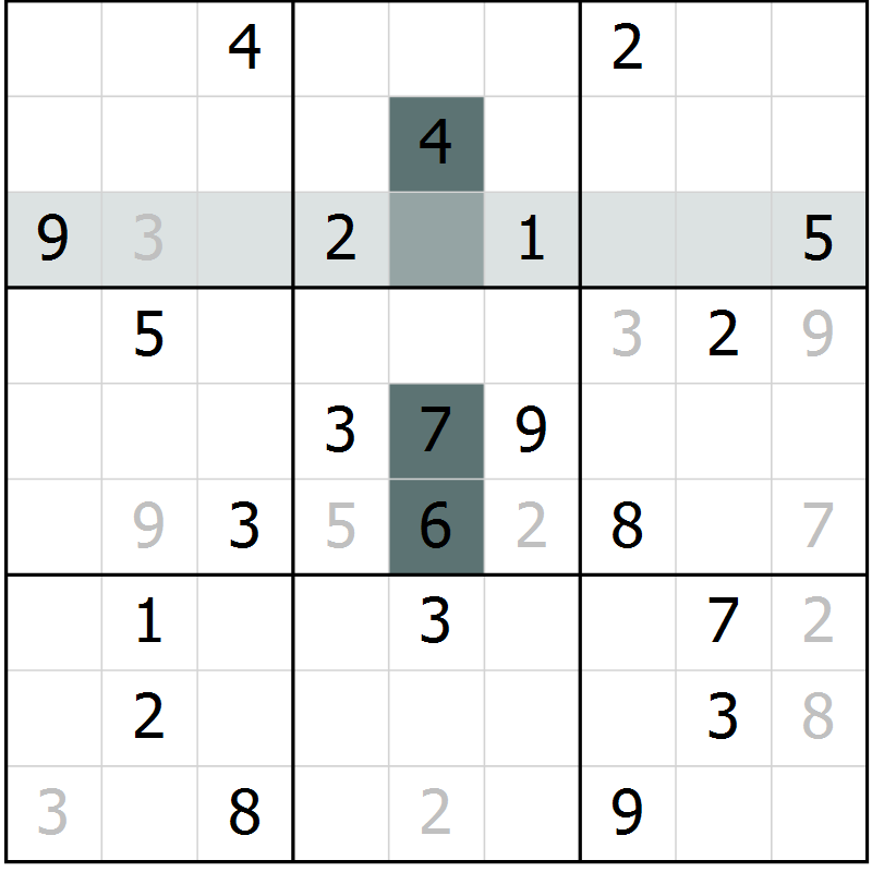 Position des candidats pour la solution de la Gr 9 page 12 du magazine de sudoku Virtuose n° 124