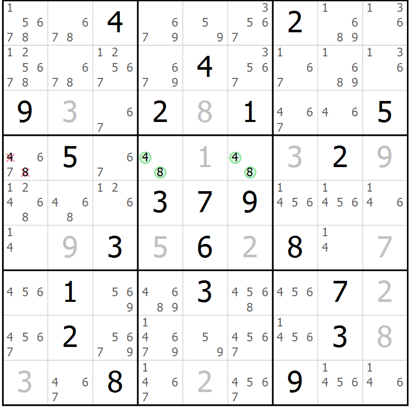 Position des candidats pour la solution de la Gr 9 page 12 du magazine de sudoku Virtuose n° 124