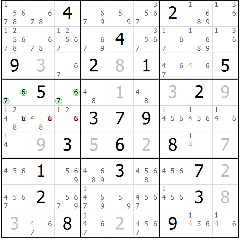 Position des candidats pour la solution de la Gr 9 page 12 du magazine de sudoku Virtuose n° 124