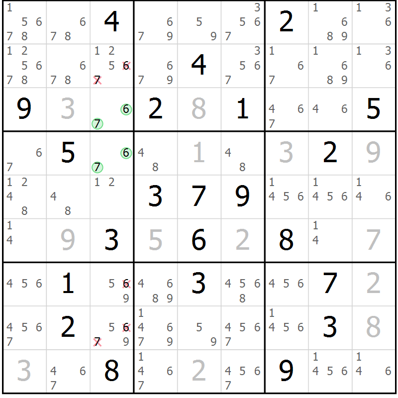 Position des candidats pour la solution de la Gr 9 page 12 du magazine de sudoku Virtuose n° 124