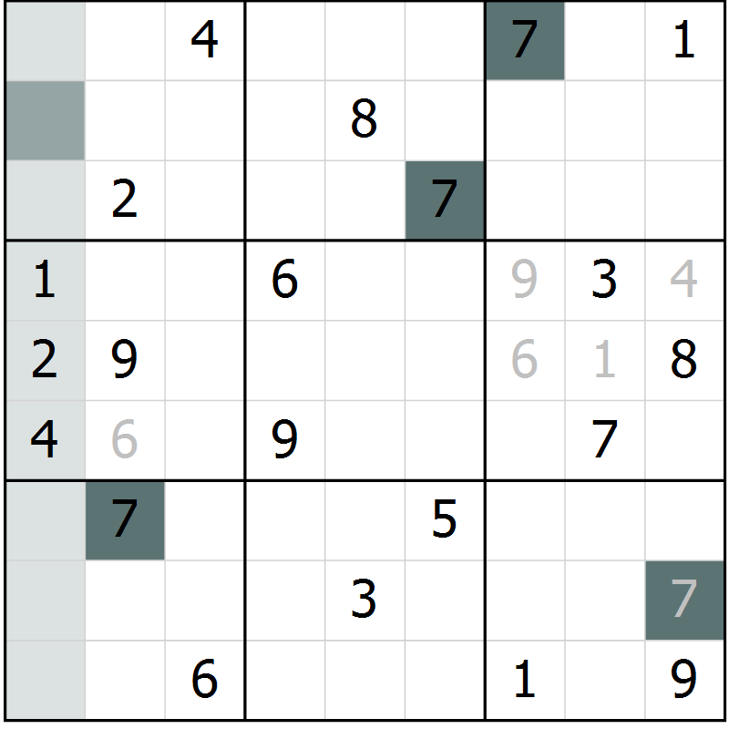 Position des candidats pour la solution de la Gr 1 page 4 du magazine de sudoku Virtuose n° 125