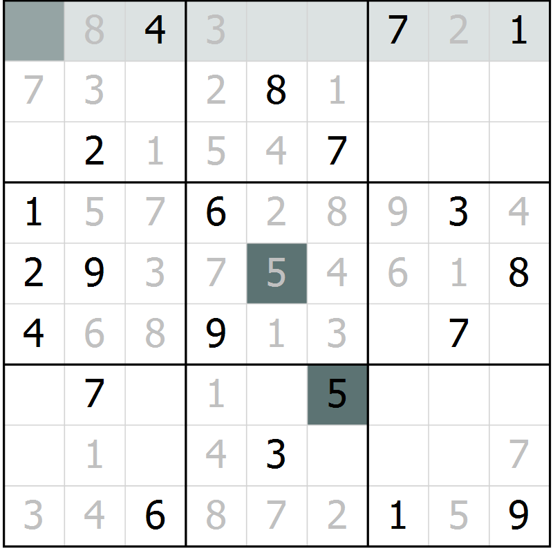 Position des candidats pour la solution de la Gr 1 page 4 du magazine de sudoku Virtuose n° 125