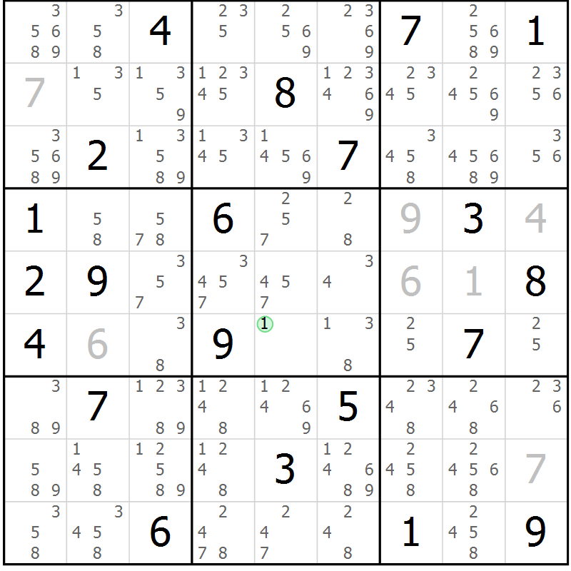 Position des candidats pour la solution de la Gr 1 page 4 du magazine de sudoku Virtuose n° 125