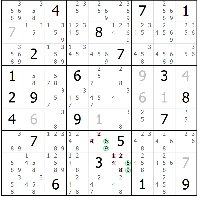Position des candidats pour la solution de la Gr 1 page 4 du magazine de sudoku Virtuose n° 125