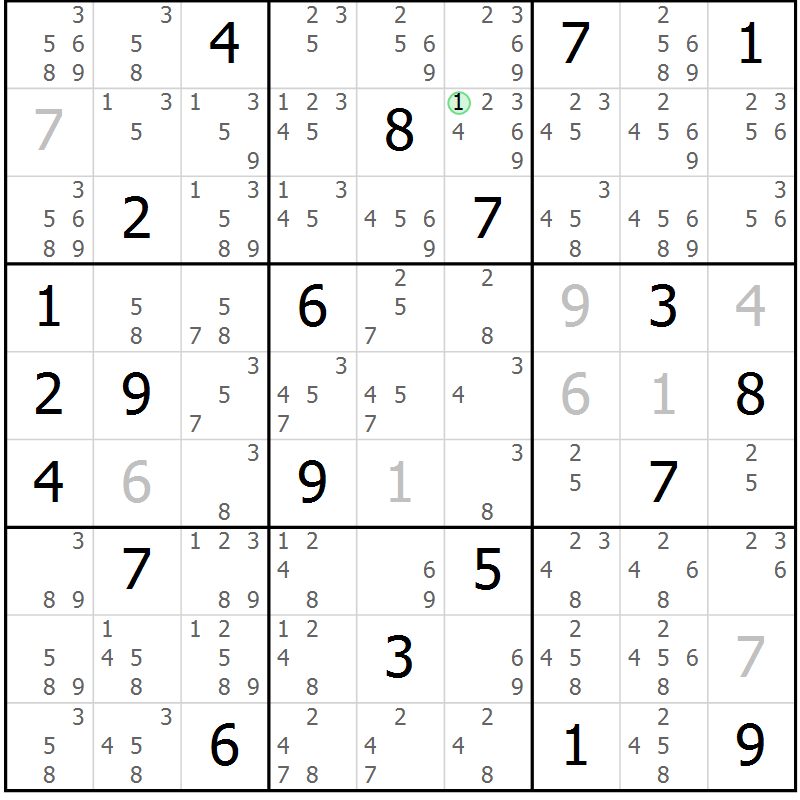 Position des candidats pour la solution de la Gr 1 page 4 du magazine de sudoku Virtuose n° 125