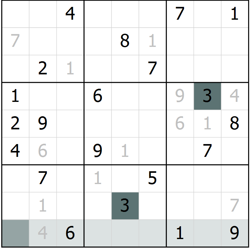 Position des candidats pour la solution de la Gr 1 page 4 du magazine de sudoku Virtuose n° 125