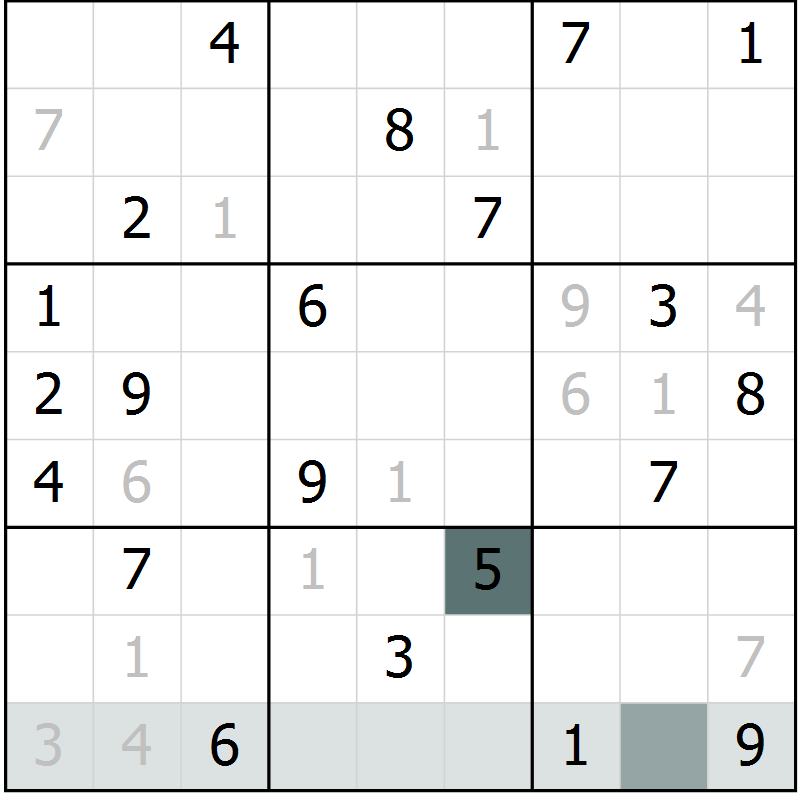 Position des candidats pour la solution de la Gr 1 page 4 du magazine de sudoku Virtuose n° 125