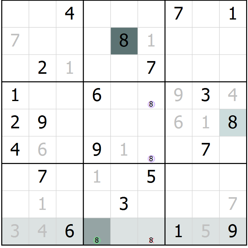 Position des candidats pour la solution de la Gr 1 page 4 du magazine de sudoku Virtuose n° 125