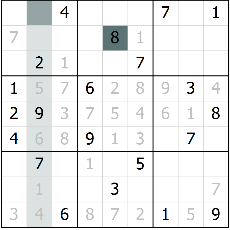 Position des candidats pour la solution de la Gr 1 page 4 du magazine de sudoku Virtuose n° 125