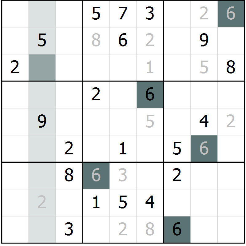 Position des candidats pour la solution de la Gr 10 page 13 du magazine de sudoku Virtuose n° 125