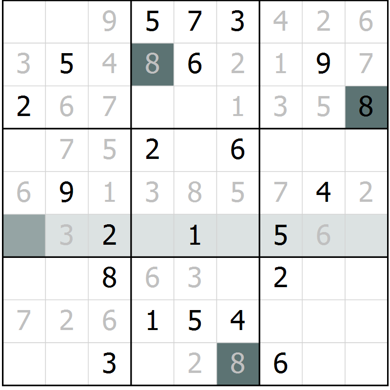 Position des candidats pour la solution de la Gr 10 page 13 du magazine de sudoku Virtuose n° 125