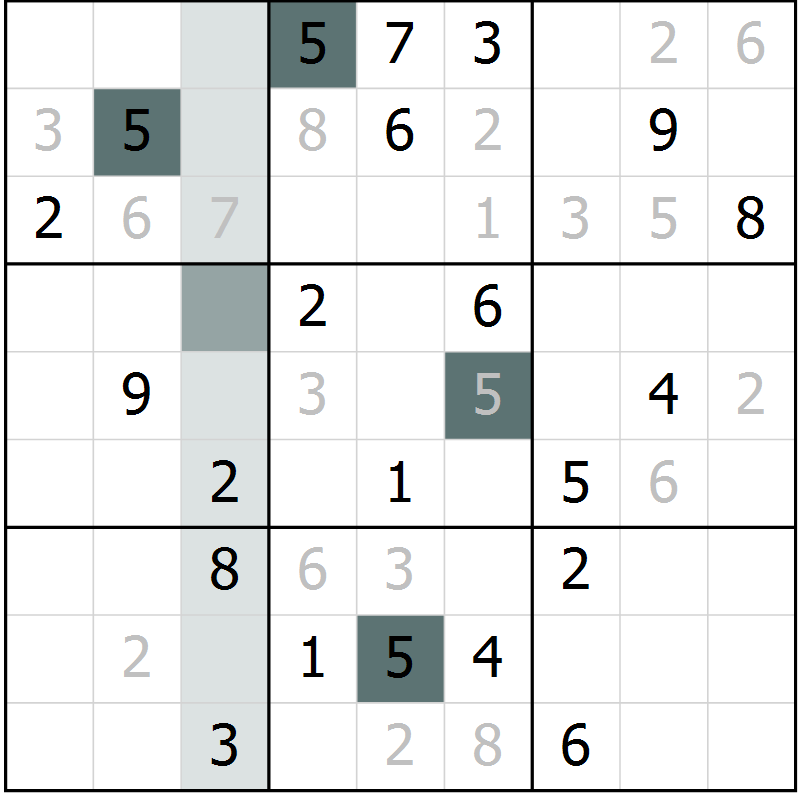 Position des candidats pour la solution de la Gr 10 page 13 du magazine de sudoku Virtuose n° 125