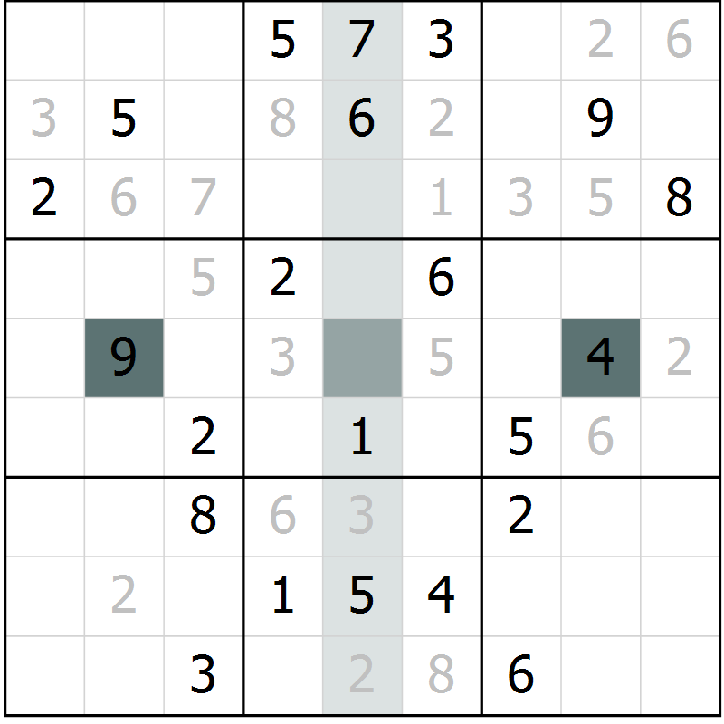 Position des candidats pour la solution de la Gr 10 page 13 du magazine de sudoku Virtuose n° 125