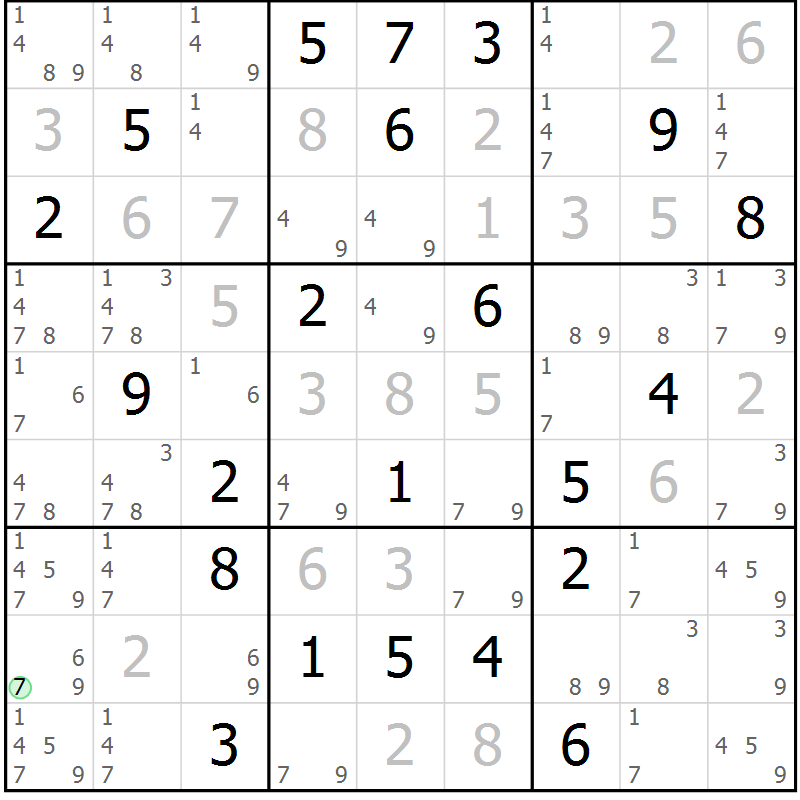 Position des candidats pour la solution de la Gr 10 page 13 du magazine de sudoku Virtuose n° 125