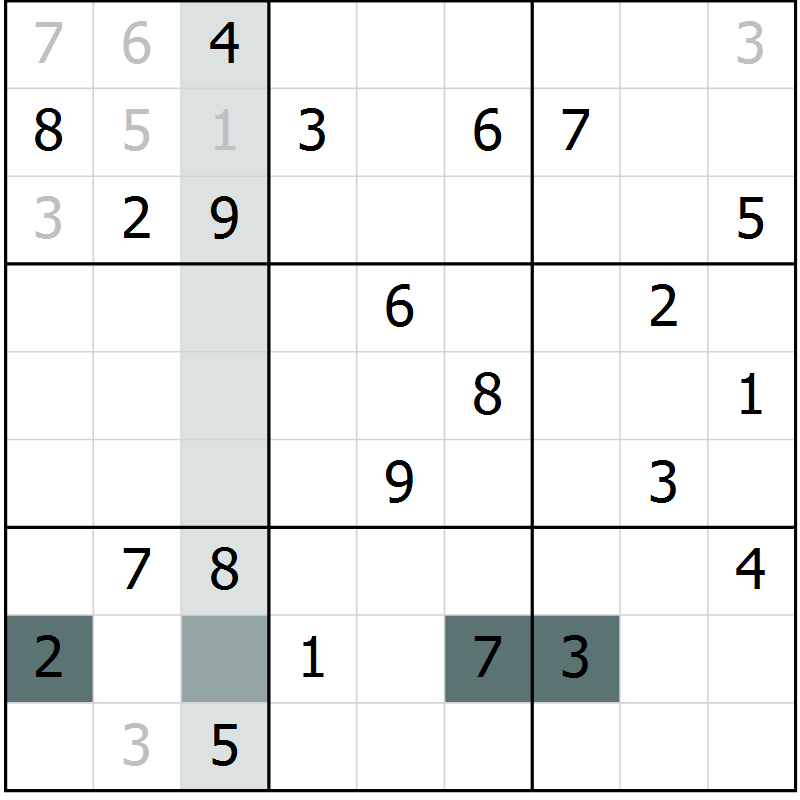 Position des candidats pour la solution de la Gr 11 page 14 du magazine de sudoku Virtuose n° 125