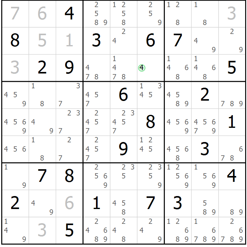 Position des candidats pour la solution de la Gr 11 page 14 du magazine de sudoku Virtuose n° 125
