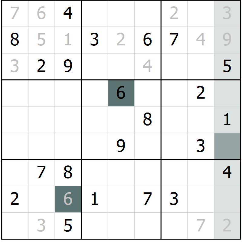 Position des candidats pour la solution de la Gr 11 page 14 du magazine de sudoku Virtuose n° 125