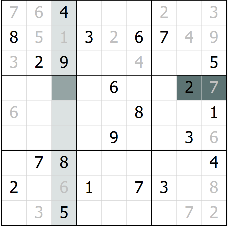 Position des candidats pour la solution de la Gr 11 page 14 du magazine de sudoku Virtuose n° 125