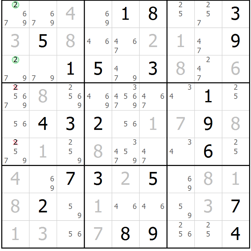Position des candidats pour la solution de la Gr 12 page 15 du magazine de sudoku Virtuose n° 125