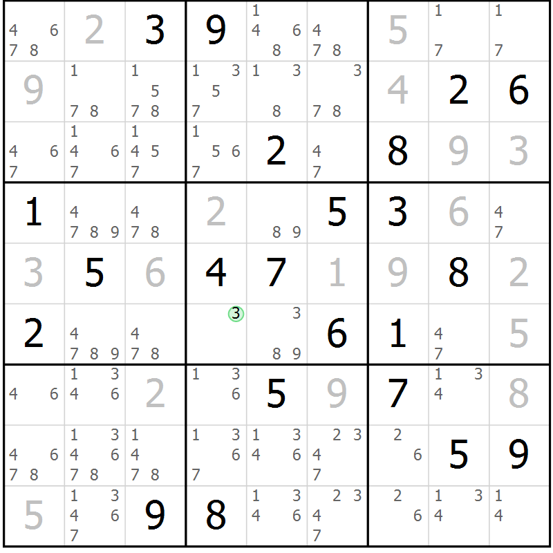 Position des candidats pour la solution de la Gr 13 page 16 du magazine de sudoku Virtuose n° 125