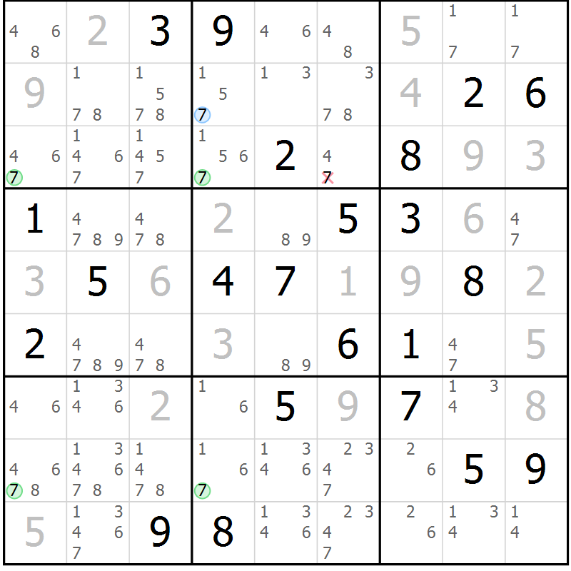 Position des candidats pour la solution de la Gr 13 page 16 du magazine de sudoku Virtuose n° 125
