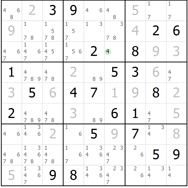 Position des candidats pour la solution de la Gr 13 page 16 du magazine de sudoku Virtuose n° 125