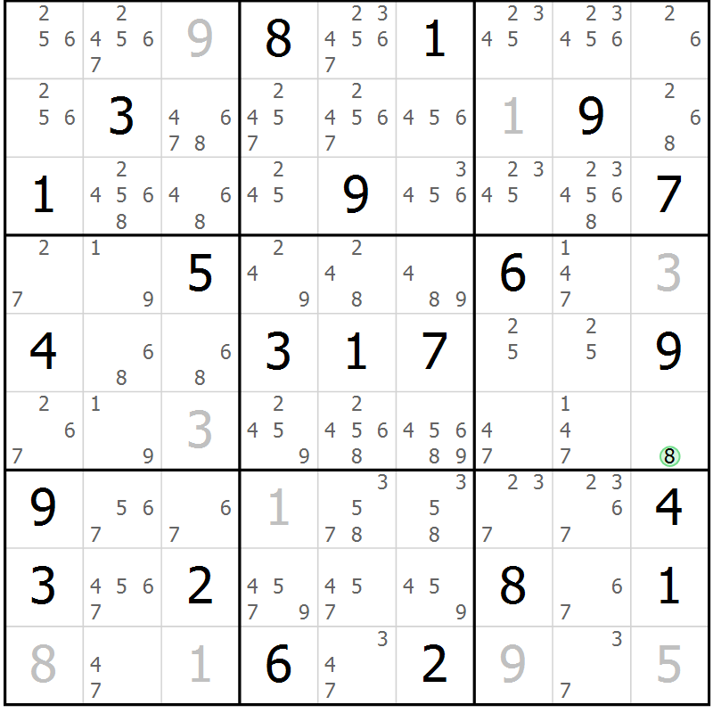 Position des candidats pour la solution de la Gr 14 page 17 du magazine de sudoku Virtuose n° 125