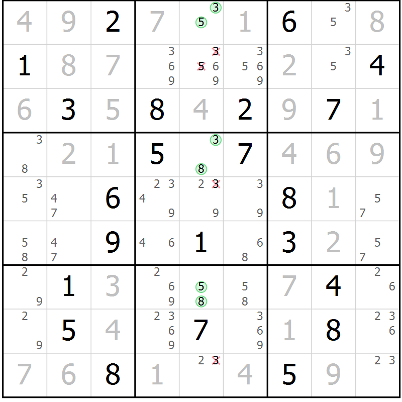 Position des candidats pour la solution de la Gr 15 page 18 du magazine de sudoku Virtuose n° 125