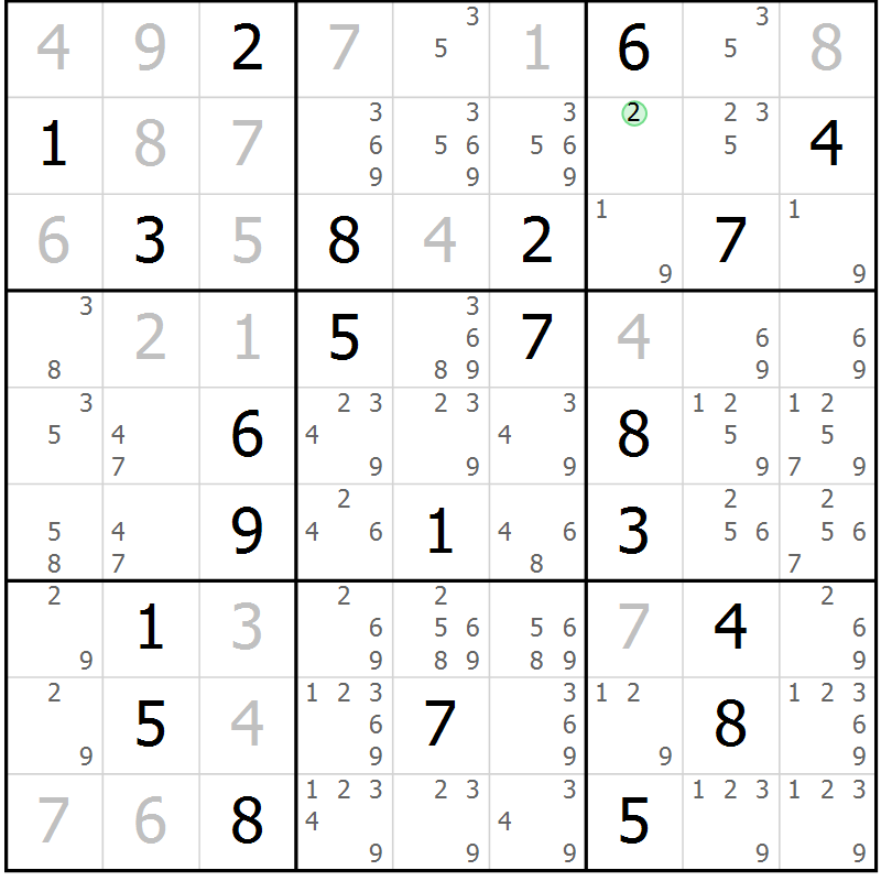 Position des candidats pour la solution de la Gr 15 page 18 du magazine de sudoku Virtuose n° 125