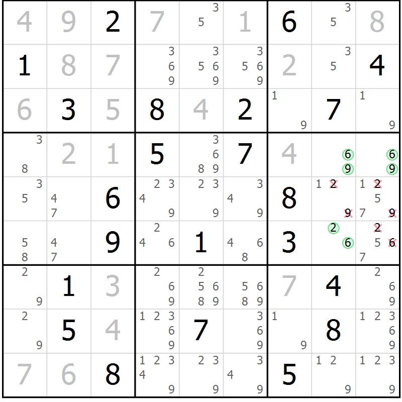 Position des candidats pour la solution de la Gr 15 page 18 du magazine de sudoku Virtuose n° 125