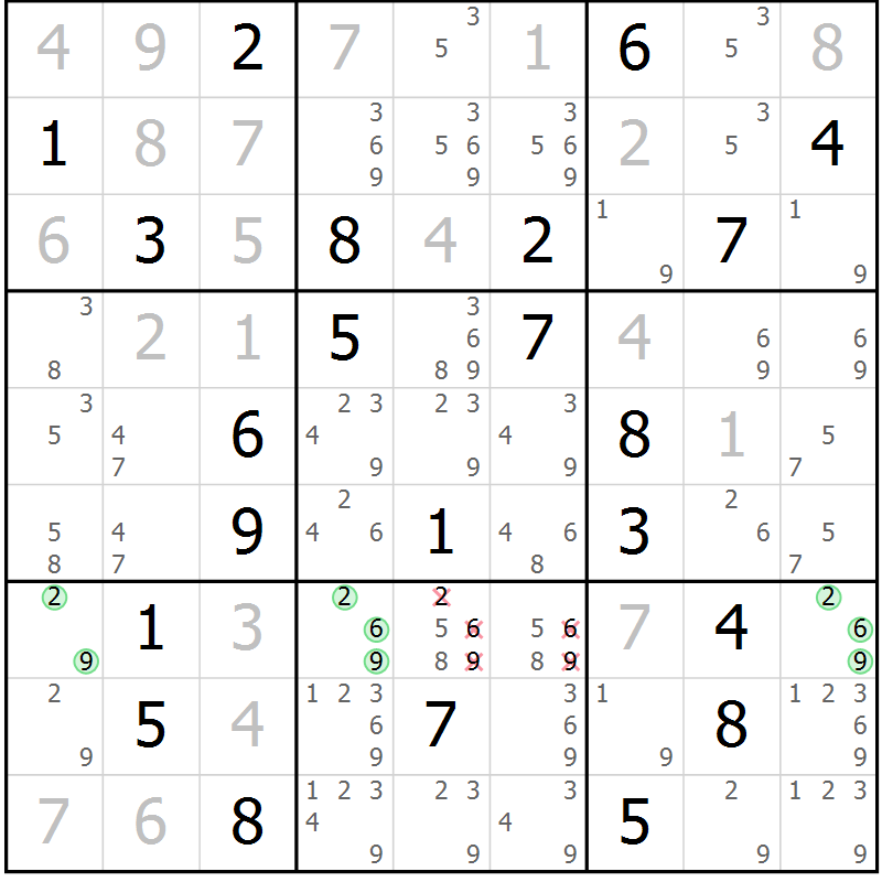 Position des candidats pour la solution de la Gr 15 page 18 du magazine de sudoku Virtuose n° 125