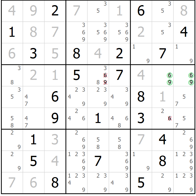 Position des candidats pour la solution de la Gr 15 page 18 du magazine de sudoku Virtuose n° 125