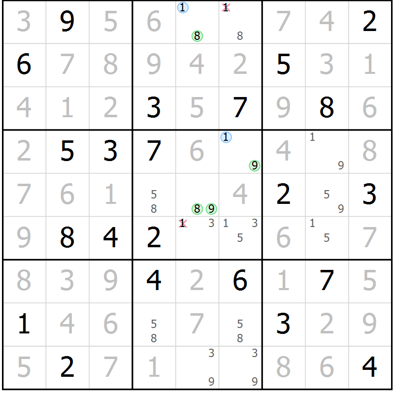 Position des candidats pour la solution de la Gr 16 page 19 du magazine de sudoku Virtuose n° 125