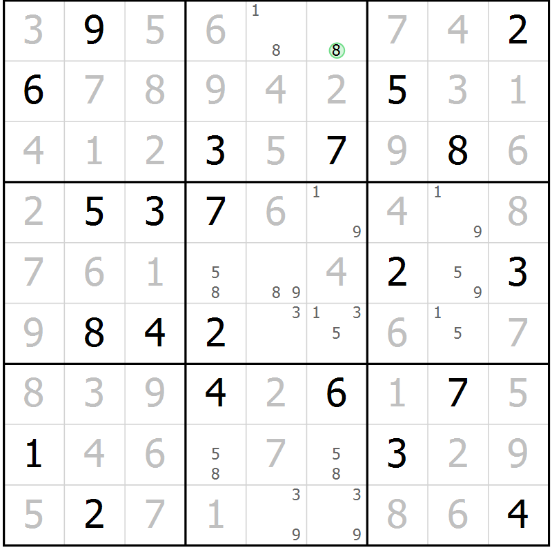 Position des candidats pour la solution de la Gr 16 page 19 du magazine de sudoku Virtuose n° 125