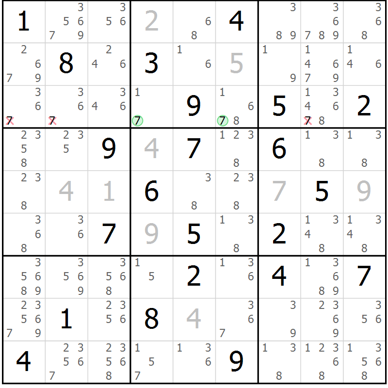 Position des candidats pour la solution de la Gr 17 page 20 du magazine de sudoku Virtuose n° 125