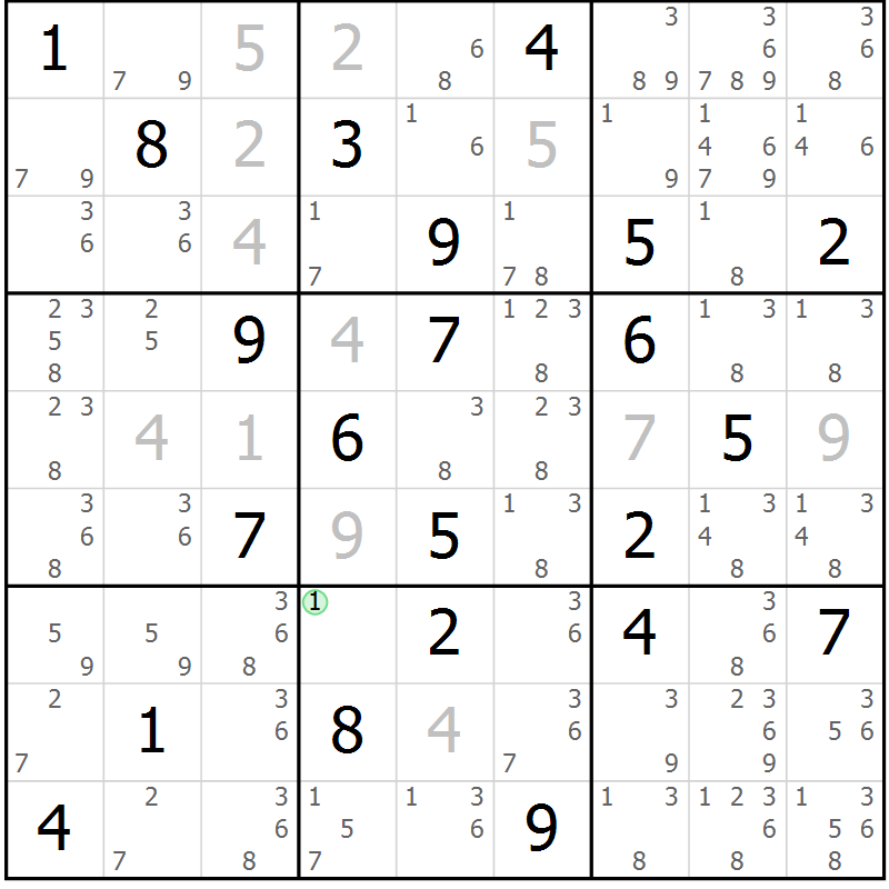 Position des candidats pour la solution de la Gr 17 page 20 du magazine de sudoku Virtuose n° 125