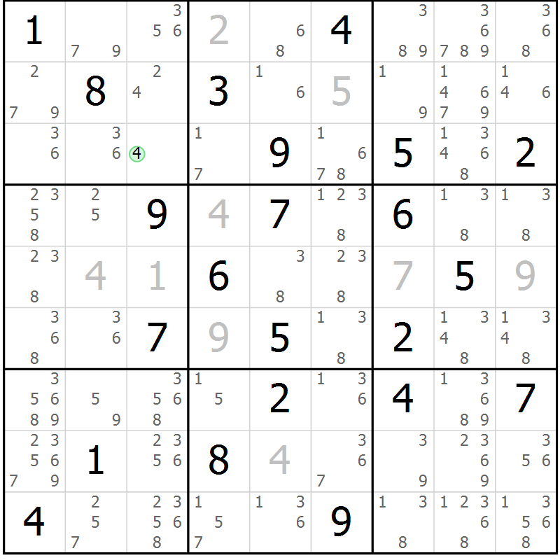 Position des candidats pour la solution de la Gr 17 page 20 du magazine de sudoku Virtuose n° 125