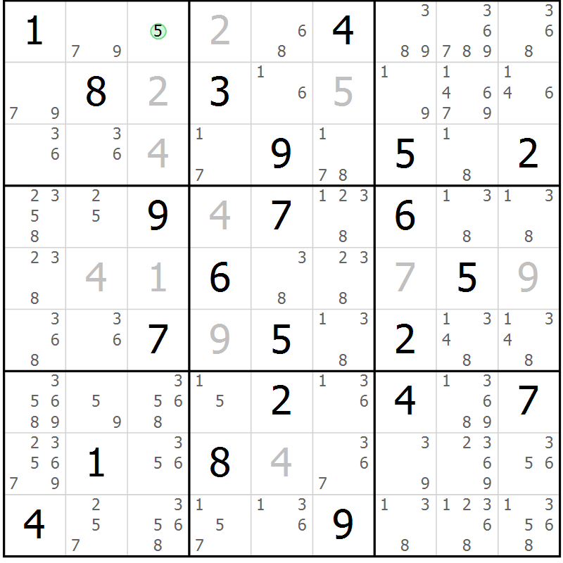 Position des candidats pour la solution de la Gr 17 page 20 du magazine de sudoku Virtuose n° 125