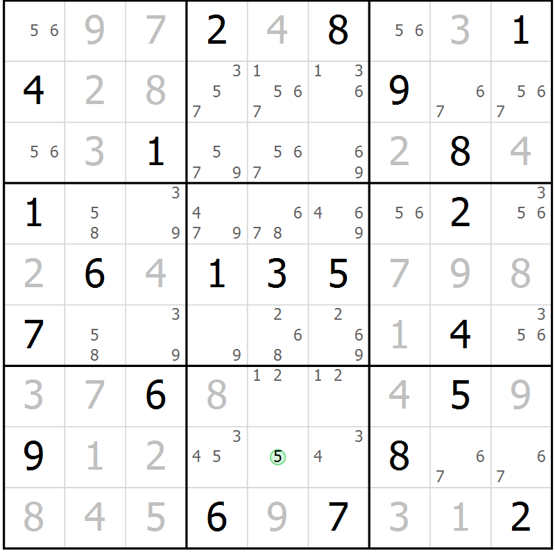 Position des candidats pour la solution de la Gr 18 page 21 du magazine de sudoku Virtuose n° 125