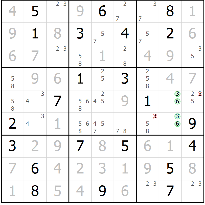 Position des candidats pour la solution de la Gr 19 page 22 du magazine de sudoku Virtuose n° 125