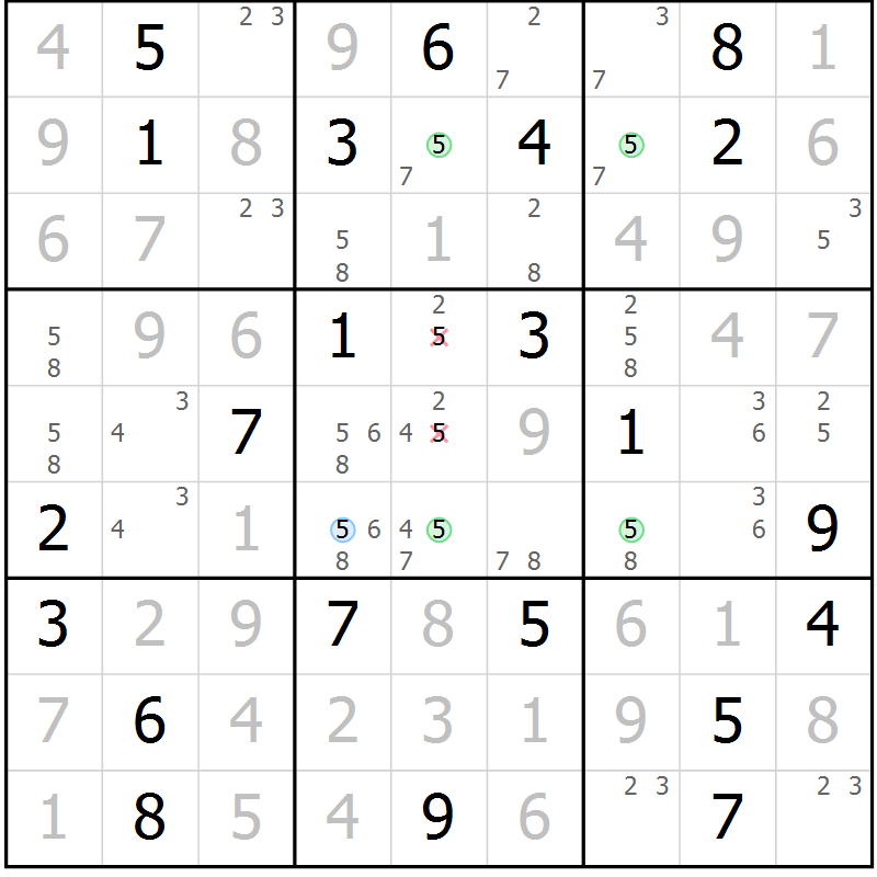 Position des candidats pour la solution de la Gr 19 page 22 du magazine de sudoku Virtuose n° 125