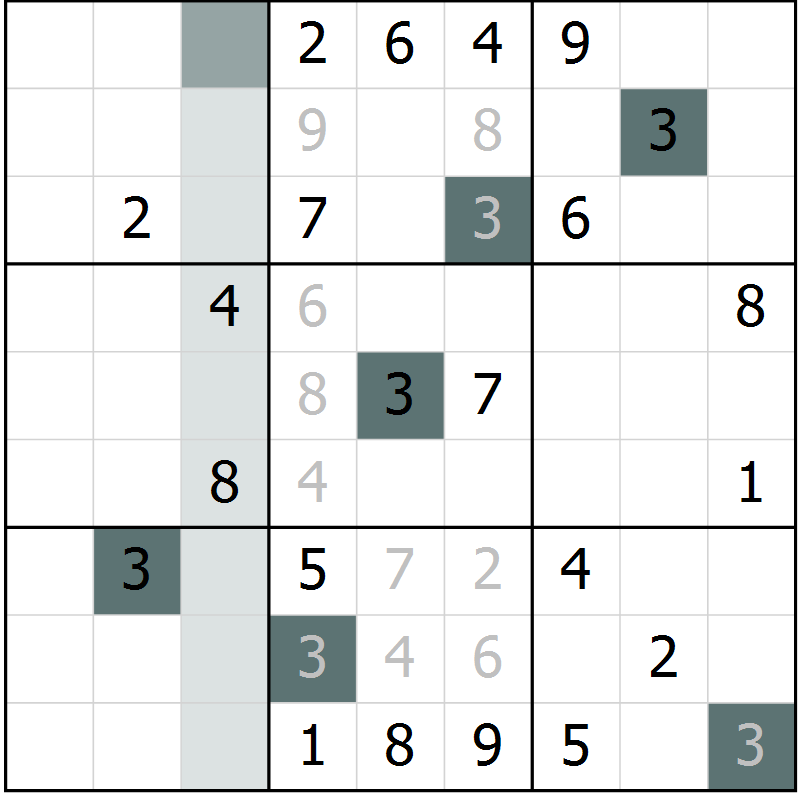 Position des candidats pour la solution de la Gr 2 page 5 du magazine de sudoku Virtuose n° 125