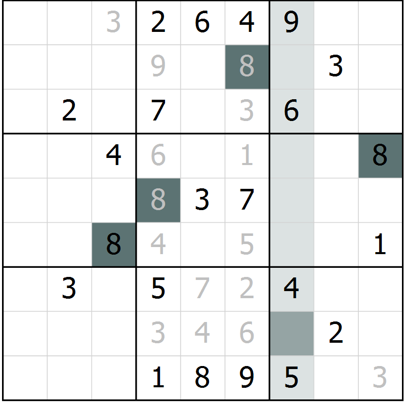 Position des candidats pour la solution de la Gr 2 page 5 du magazine de sudoku Virtuose n° 125