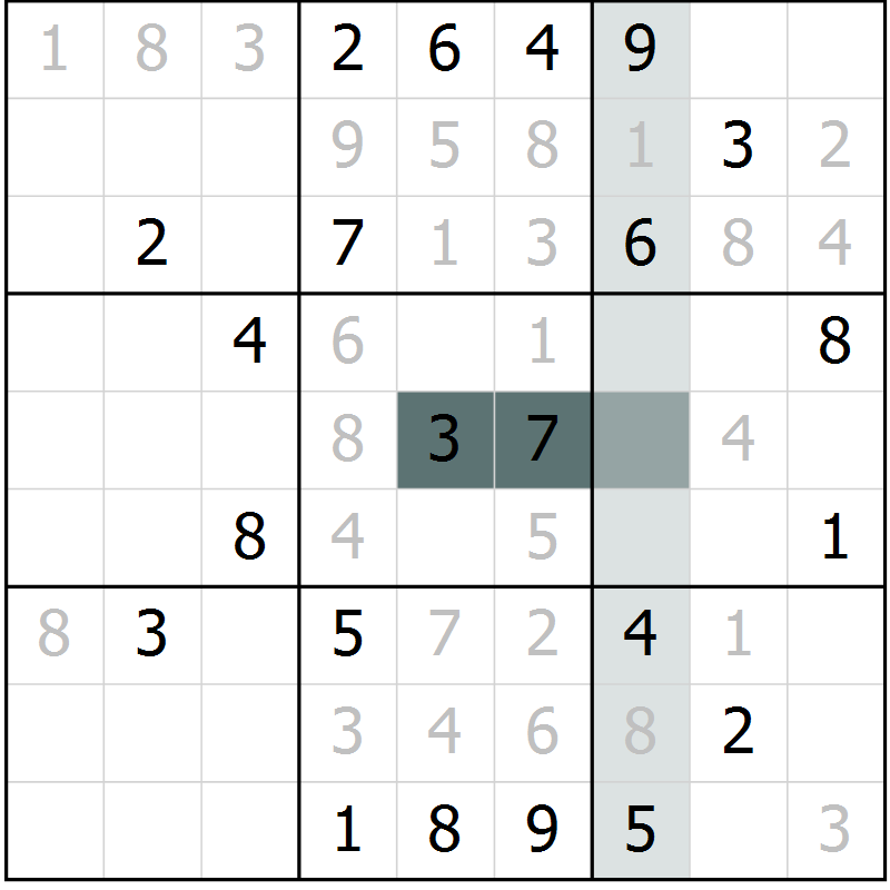 Position des candidats pour la solution de la Gr 2 page 5 du magazine de sudoku Virtuose n° 125