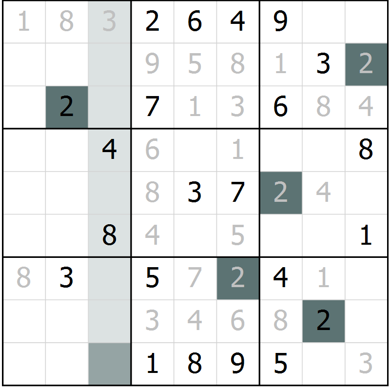 Position des candidats pour la solution de la Gr 2 page 5 du magazine de sudoku Virtuose n° 125